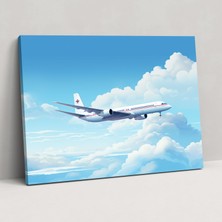 Popcas Seyahat Duvar Dekorasyonu - Uçak Kanvas Tablo - Minimalist Tasarımlı Seyahat Uçak