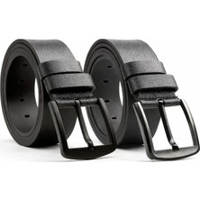 MIPEK DERI 2 Adet Erkek 100 % Hakiki Deri Kot Kemer Siyah /siyah Boyalı Toka