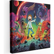 Popcas Retro Çizgi Roman Kanvas Tablo Rick ve Morty Uzaylı Savaşı