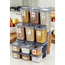 Hess 18’li Antrasit Erzak & Bakliyat Saklama Kabı Seti | 3 Farklı Boy | Etiket Hediyeli (1,75–1,2–0,55 L)