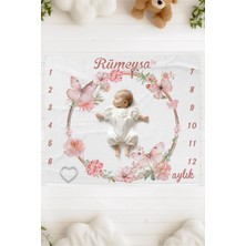 Lilabio %100 Pamuk Isme Özel Bebek Fotoğraf Çekim Anı Örtüsü (120X100 Cm) Kelebek Çemberi