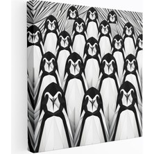 Popcas Geometrik Siyah Beyaz Penguen Kanvas Tablo - Simetrik Tasarım - Ev Dekorasyonu