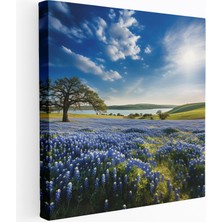 Popcas Vahşi Çiçek Duvar Dekorasyonu - Mavi Tarlalar - Kanvas Duvar Sanatı Ev Dekorasyonu
