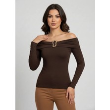 Mersi Üsten Kopcalı Kahverengi Bluz