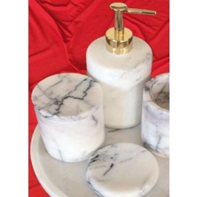 Bergibo Doğal Taş Mermer Lüks Banyo Düzenleyici 5 Li Takım - Sabunluk-Sıvı Sabunluk-Fırçalık-Pamukluk-Tepsi