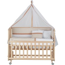 Babycom Kahverengi Zikzak Uyku Seti Natürel Boyasız 4 Kademeli Tekerlekli Beşik 70X130