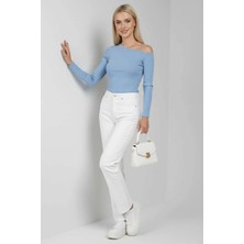 Tek Omuz Ipli Bluz Mavi