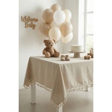 Morlay Keten Püsküllü Organizasyon Keten Masa Örtüsü Baby Shower, Doğum Günü, Nişan Için Bohem