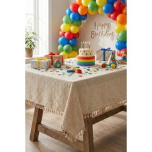 Morlay Organizasyon Monika Püsküllü Masa Örtüsü - Baby Shower, Doğum Günü, Nişan Bohem Vintage Bu