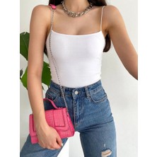 Esila Moda Kadın Beyaz Ip Askılı Atlet