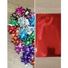 Aybaş Kağıtçılık 30X45 cm 50 Adet Kırmızı Hediye Paketi+50 Adet Yapışkanlı Yıldız Paket Süsü