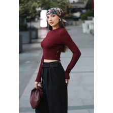 Mersi Bordo Bluz Ottoman Yan Kurdele Detay