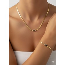 925 Ayar Papatya Silver Gözlü Italyan Zincir Kolye Bileklik Set.rose.gold.rodaj