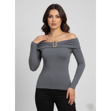 Koçer Üsten Kopcalı Bluz Gri