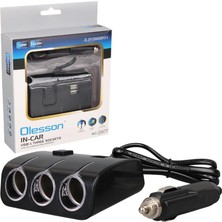 Xtechnx Olesson 1506 12-24V Çift USB Girişli 120W 80 cm Kablolu 3'lü Araç Çakmak Çoklayıcı