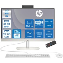 Hp 24 Intel Core Ultra 7 255U 32GB Ddr5 512GB SSD Intel Graphics Freedos 23.8" IPS  Fhd All In One Bilgisayar D2VC1EAF12 + Zetta USB