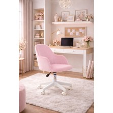 Sude Beyaz Ayaklı Çalışma Koltuğu Tekerlekli Ayarlanabilir Ofis Sandalyesi – Baby Face Kumaş