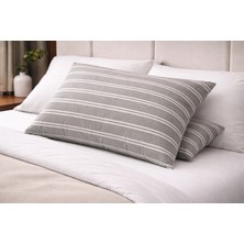 Clasy Ranforce %100 Pamuk 2 Adet Yastık Kılıfı Çizgili Desen Gri