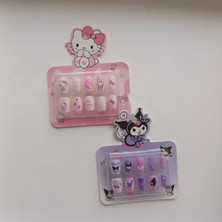 Masal Gurumi Kuromi / Hello Kıtty (Kurumi) Temalı Karakterli Çocuk Takma Tırnak Seti Iki Takım (Kız Çocuk Hediyesi)
