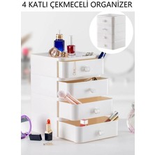 4 Katlı Çekmeceli Takı Kutusu Makyaj ve Kozmetik Düzenleyici Çekmece Ofis Masa Düzenleyici