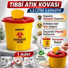 İsmiyle Al Tıbbi Atık Kovası 1,3 Litre 1 Adet Kapaklı Tıbbi Atık Kutusu Enfekte Atık Kovası