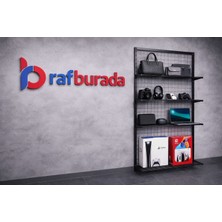 Rafburada 5 Raflı Duvara Monte Tel Pano Rafı - Tel Pano Stand, Duvar Askılığı  SIYAH-30X100X200 cm