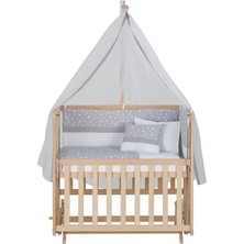 Babycom 50X90 Naturel Boyasız 4 Kademeli Beşik + Gri Yıldızlı Uyku Seti