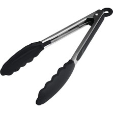 Kittiwake Home Life Siyah Silikon Uçlu Metal Maşa Servis, Mangal ve Kızartma Maşası 23 cm