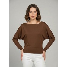 Mersi Kayık Yaka Bluz Kahverengi