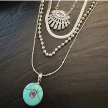 Bimia Silver Diamond Eye 4'lü Çelik Kolye Seti