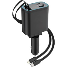 Avcı Teknoloji Market 4in1 Araç Şarj Cihazı Çoklu Kablo Lightning Type-C Micro USB Rgb LED