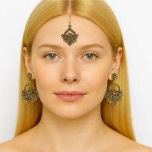 Kaftan Collection Hint Alınlık ve Hint Küpesi 3lü Set