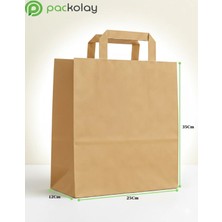 Packolay Flat Saplı Kraft Kağıt Çanta 25X12X35 cm – Doğal Kahverengi, Dayanıklı, Baskısız ÇANTA-100 Adet
