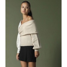 Esila Moda Kadın Bej Gömlek Detay Kazak