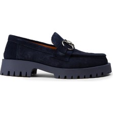 Deery Kadın Hakiki Süet Lacivert Tokalı Loafer - 02037ZLCVC01