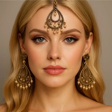 Kaftan Collection Hint Alınlık ve Hint Küpesi 3lü Set