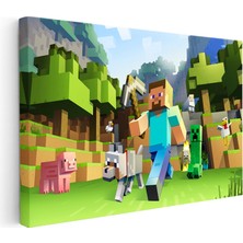 Kanvas Tablo Vahşi Doğada Yaşam Minecraft Tablosu Ev Ofis Salon Duvar Dekoru