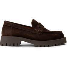 Deery Kadın Hakiki Süet Kahverengi Loafer Ayakkabı - 02034ZKHVC01