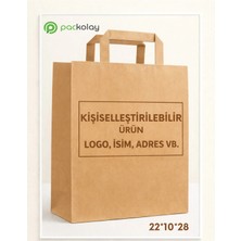Packolay Logo Baskılı Kraft Kağıt Çanta Flat Saplı 22*10*28 cm 250 Adet