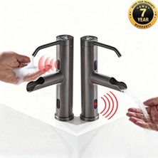 OEM Sensörlü Banyo Lavabo Bataryası+Sıvı Sabunluklu 2in1 Modern Lüx 2026 Ithal 7 Yıl Garantili Antrasit