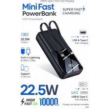 Mo Dou 22.5W Hızlı Şarj Mini Powerbank 10000MAH – Dahili Lightning & Type-C Kablolu Taşınabilir Şarj Cihazı, Dijital Göstergeli, Kompakt Premium Tasarım