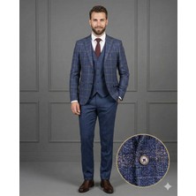Fabio Cassel Slim Fit  Mono Yaka Çift Yırtmaçlı Astarlı Takım Elbise Yelekli