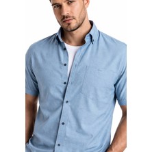 Varetta  Erkek Toz Mavi Gömlek Kısa Kollu Geniş Kesim Cepli Yaka Düğmeli Pamuk