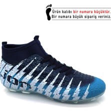 Lion 1453 Erkek Yetişkin Turkuaz Mavi Çoraplı Krampon Futbol Ayakkabısı Silikon Taban