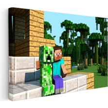 Kanvas Tablo Steve ve Creeper Dostluğu Minecraft Tablosu Ev Ofis Salon Duvar Dekoru