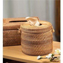 Rattan Yuvarlak Selpaklık & Dekoratif Kağıt Mendil ve Organizer Düzenleyici