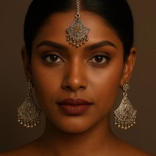 Kaftan Collection Hint Alınlık ve Hint Küpesi 3lü Set