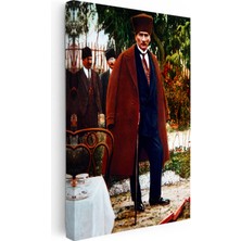 Kanvas Tablo Atatürk Uzun Paltolu ve Bastonlu Atatürk Tablosu Ev Ofis Duvar Dekoru