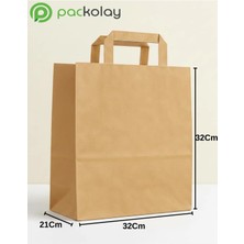 Packolay Flat Saplı Kraft Kağıt Çanta 32X21X32 cm – Doğal Kahverengi, Dayanıklı, Baskısız Çanta-10 Adet