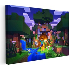Kanvas Tablo Gece Kampı Minecraft Tablosu Ev Ofis Salon Duvar Dekoru